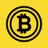 Vector icon of Bitcoin (BTC) coin, acid yellow and black, thick outline