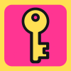 Vector icon of a PGP key, thick black outline, neon pink background