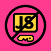 Vector icon of a crossed-out JS logo, neon pink and black