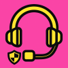 Vector icon of a headset, acid yellow and black, comic-book style