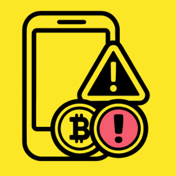 Vector illustration of a smartphone with a warning sign, acid yellow and black, thick outlines