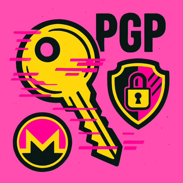 Vector illustration of a PGP key with glitch lines, acid yellow and neon pink