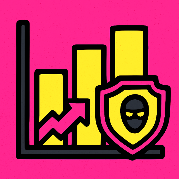 Vector illustration of a bar chart with neon pink and acid yellow bars, thick outlines
